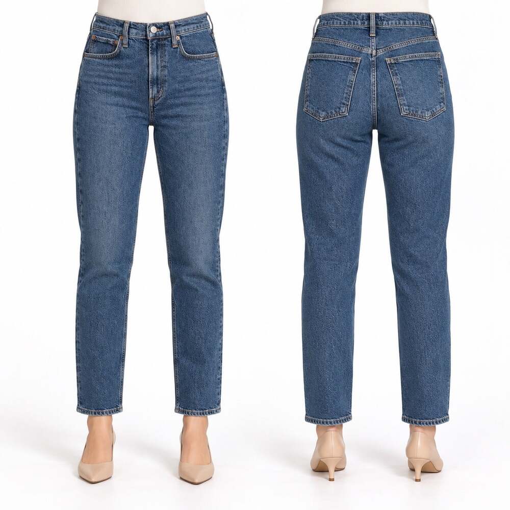NWOT AGOLDE Merrel Cinema Mid Rise Slim Straight Jeans Size 26 Dark Blue